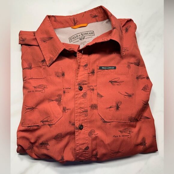 Field & Stream fly fishing print short sleeve button up shirt, Men's Size XL - Picture 2 of 9